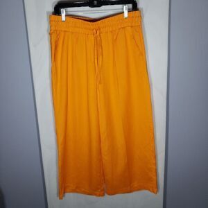 Zac & Rachel Linen Blend Wide Leg Crop Pants Orange Elastic Waist Drawstring M